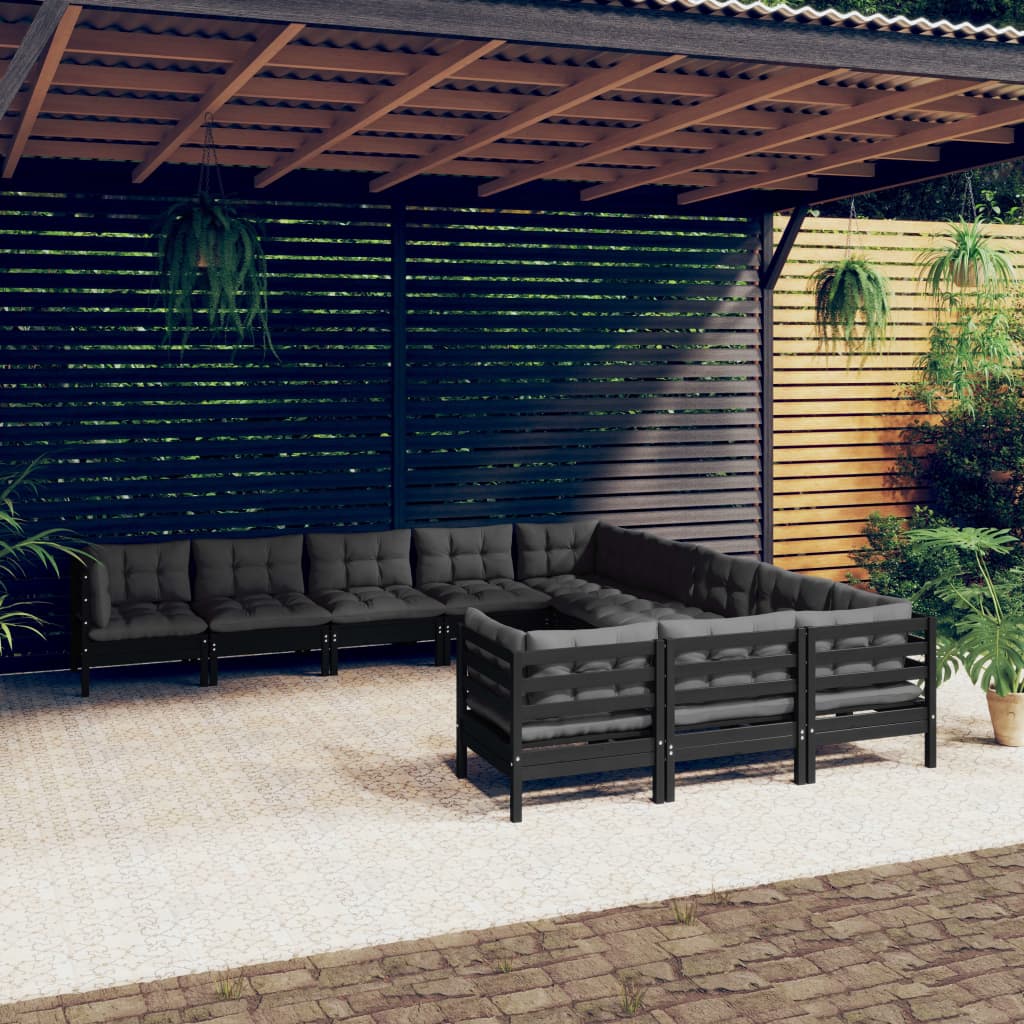 vidaXL 11-delige Loungeset met grijze kussens grenenhout