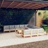 vidaXL 12-piece Lounge Set with Grey Cushions Solid Pine Wood