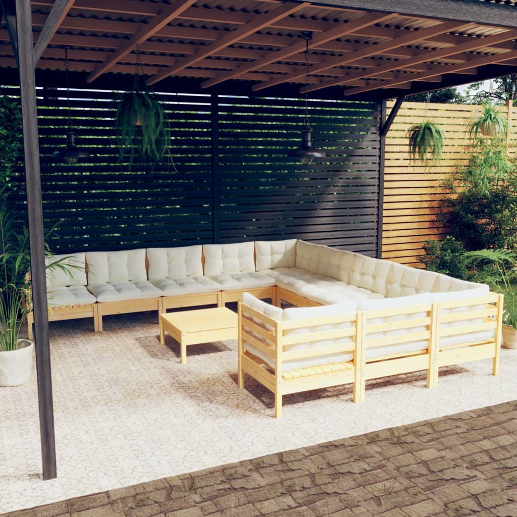 vidaXL 12-piece Lounge Set with Grey Cushions Solid Pine Wood