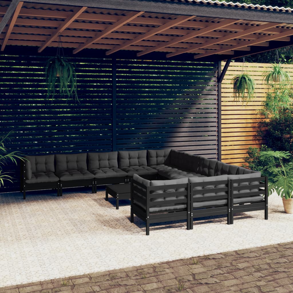 vidaXL 12-piece Lounge Set with Grey Cushions Solid Pine Wood