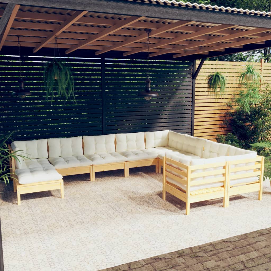 vidaXL 10-delige Loungeset met grijze kussens grenenhout
