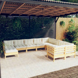 vidaXL 10-delige Loungeset met grijze kussens grenenhout