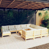 vidaXL 12-Piece Lounge Set with Grey Cushions Pine Wood