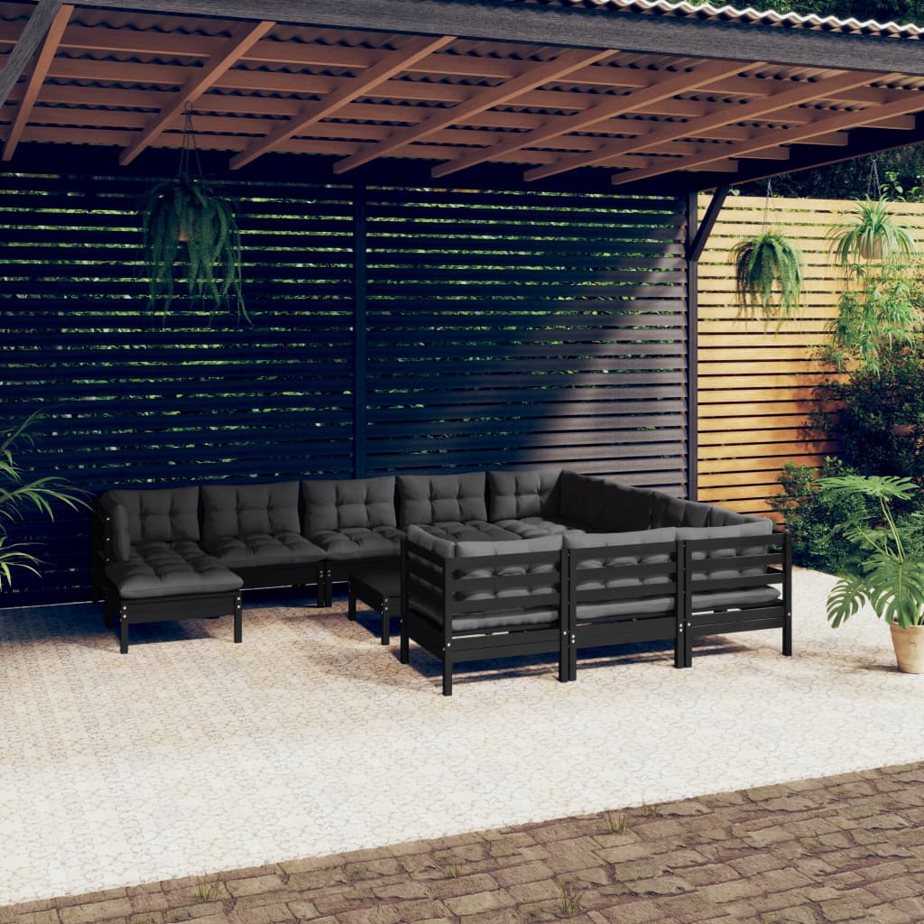 vidaXL 12-Piece Lounge Set with Grey Cushions Pine Wood