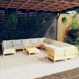 vidaXL 12-delige Loungeset met grijze kussens grenenhout