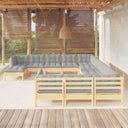 vidaXL 12-Piece Lounge Set with Grey Cushions Solid Pinewood