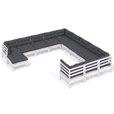 vidaXL 12-Piece Lounge Set with Grey Cushions Solid Pinewood