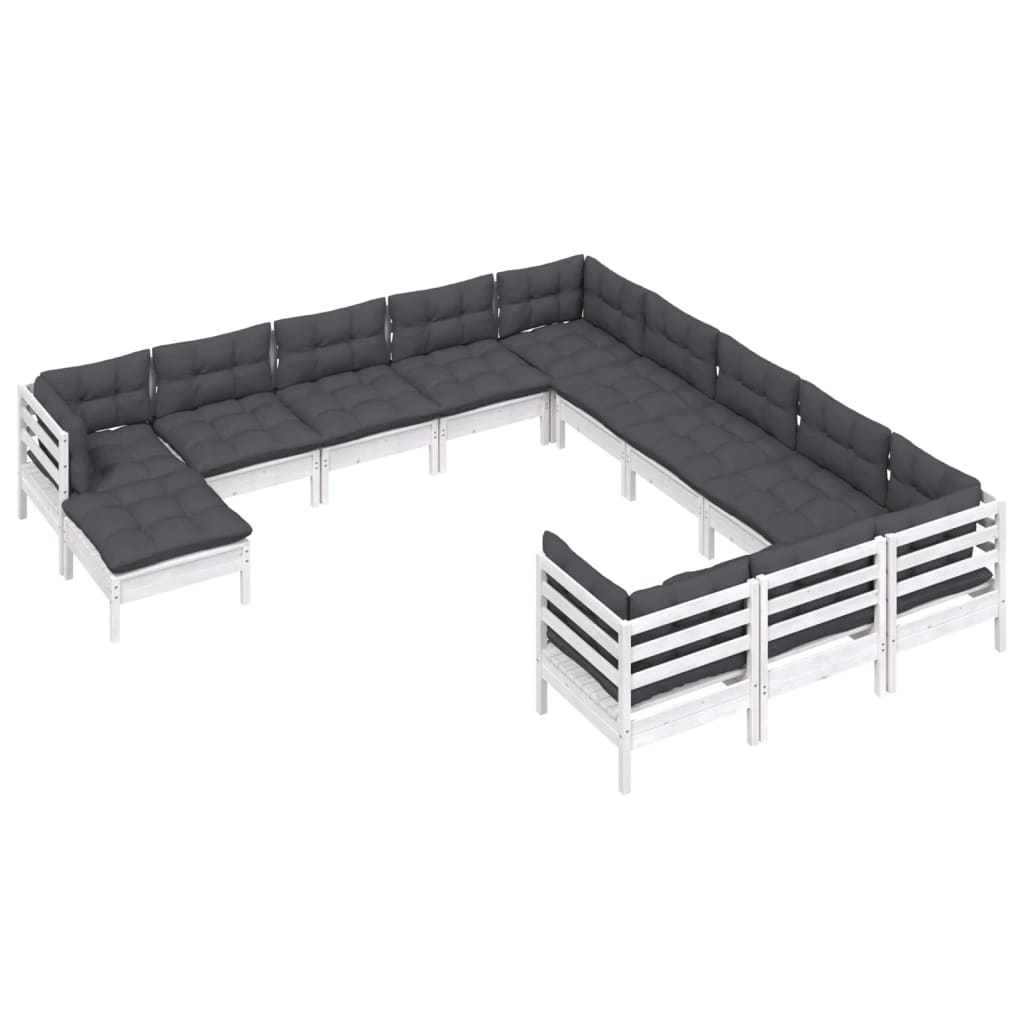 vidaXL 12-Piece Lounge Set with Grey Cushions Solid Pinewood
