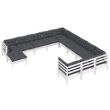 vidaXL 12-Piece Lounge Set with Grey Cushions Solid Pinewood