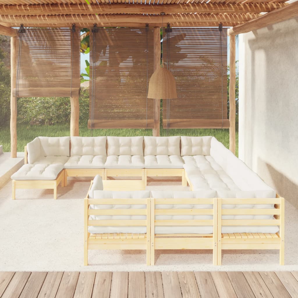 vidaXL 13-delige Loungeset met grijze kussens grenenhout