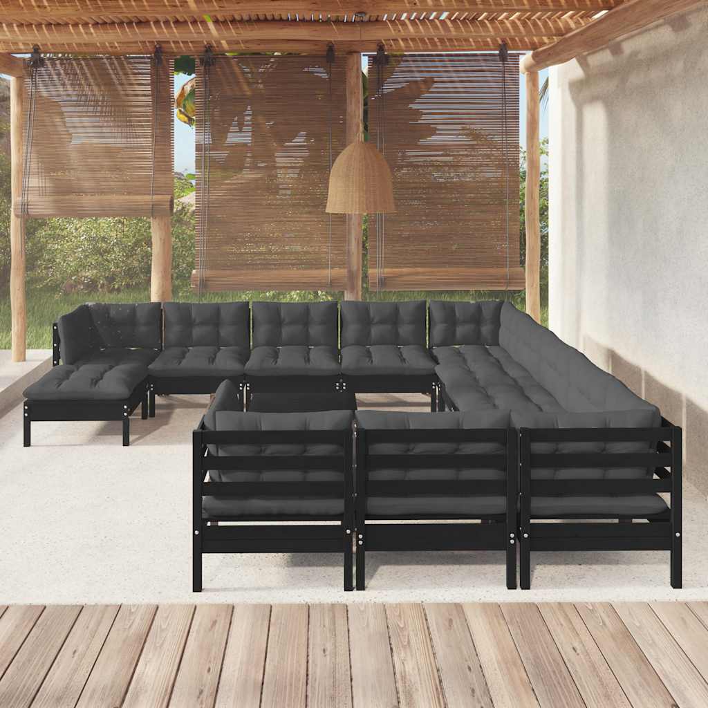 vidaXL 13-delige Loungeset met grijze kussens grenenhout