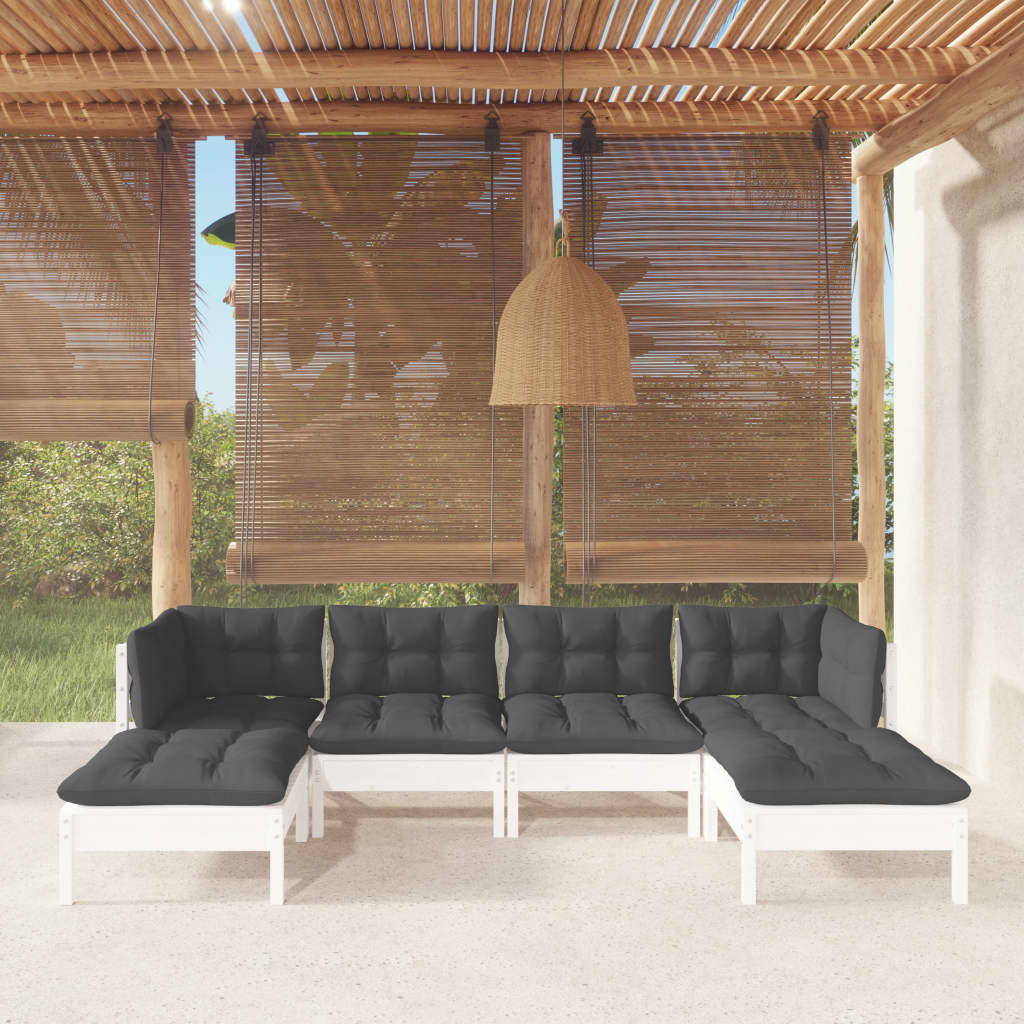 vidaXL 6-delige Loungeset met grijze kussens grenenhout