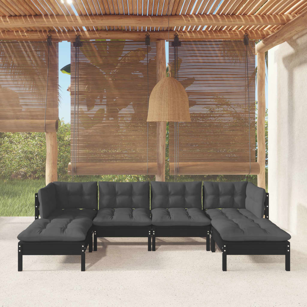 vidaXL 6-delige Loungeset met grijze kussens grenenhout