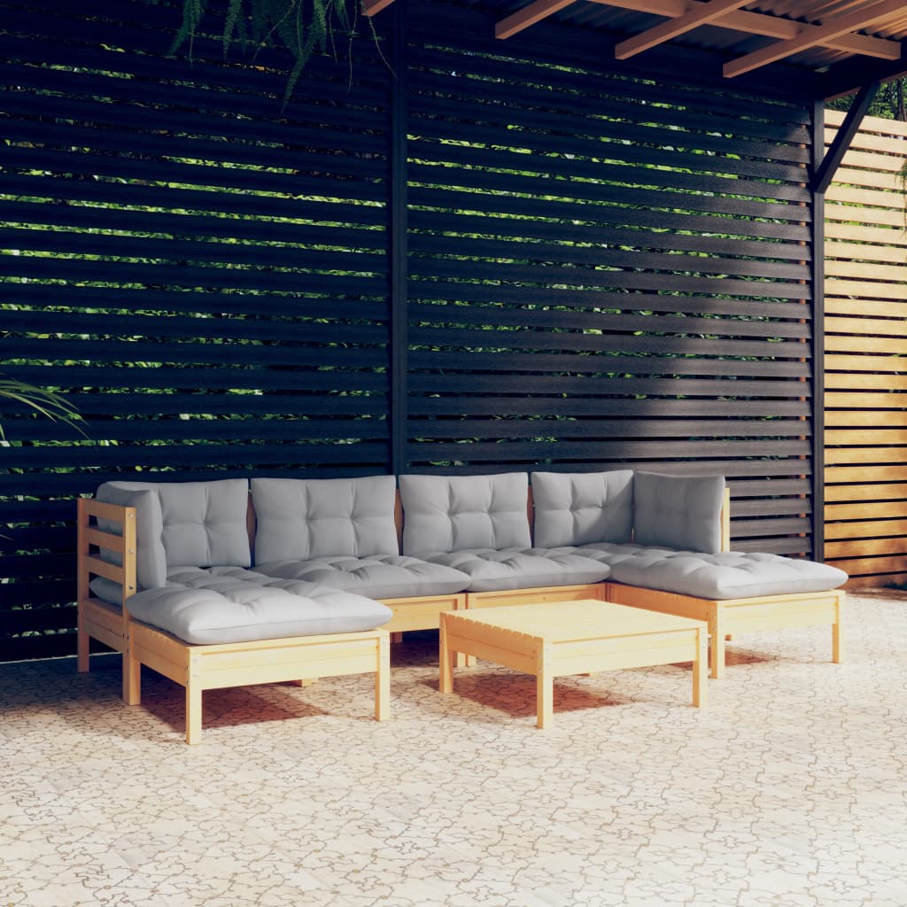 vidaXL 7-delige Loungeset met grijze kussens grenenhout