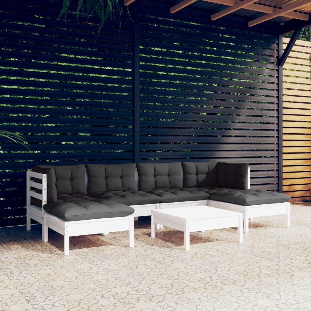 vidaXL 7-delige Loungeset met grijze kussens grenenhout