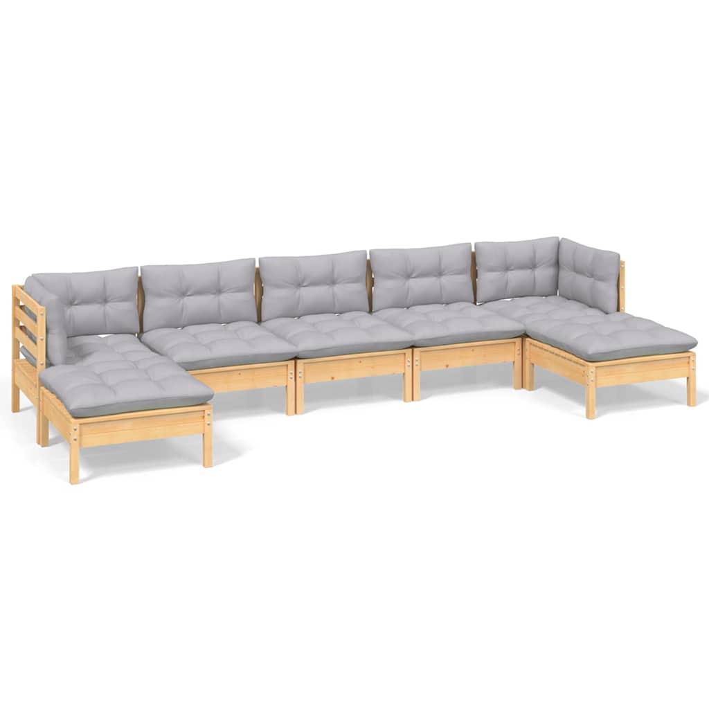 vidaXL 7-delige Loungeset met grijze kussens grenenhout