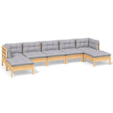 vidaXL 7-delige Loungeset met grijze kussens grenenhout