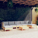 vidaXL 8-delige Loungeset met grijze kussens grenenhout