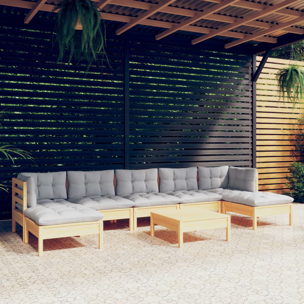 vidaXL 8-delige Loungeset met grijze kussens grenenhout