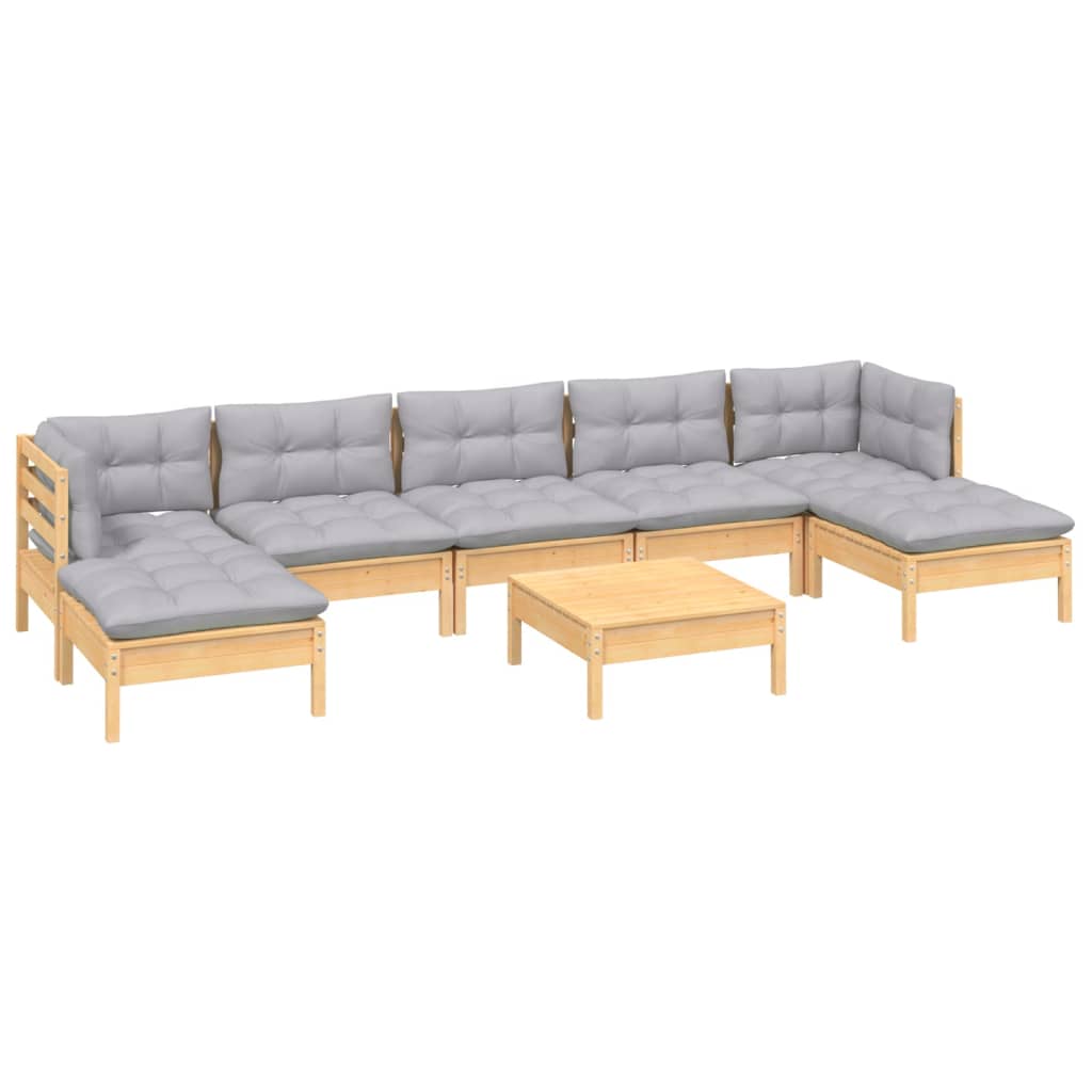 vidaXL 8-delige Loungeset met grijze kussens grenenhout