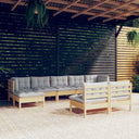 vidaXL 9-delige Loungeset met grijze kussens grenenhout