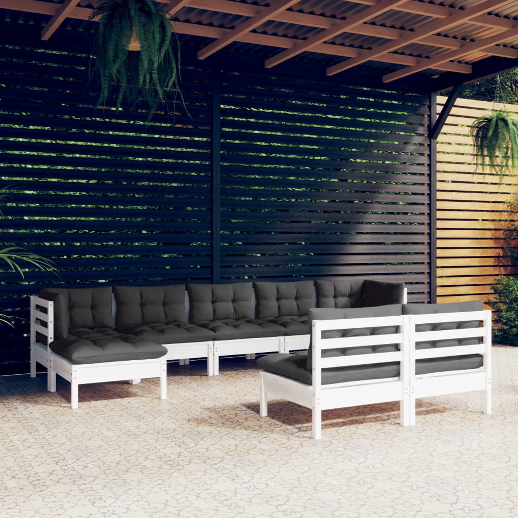 vidaXL 9-delige Loungeset met grijze kussens grenenhout