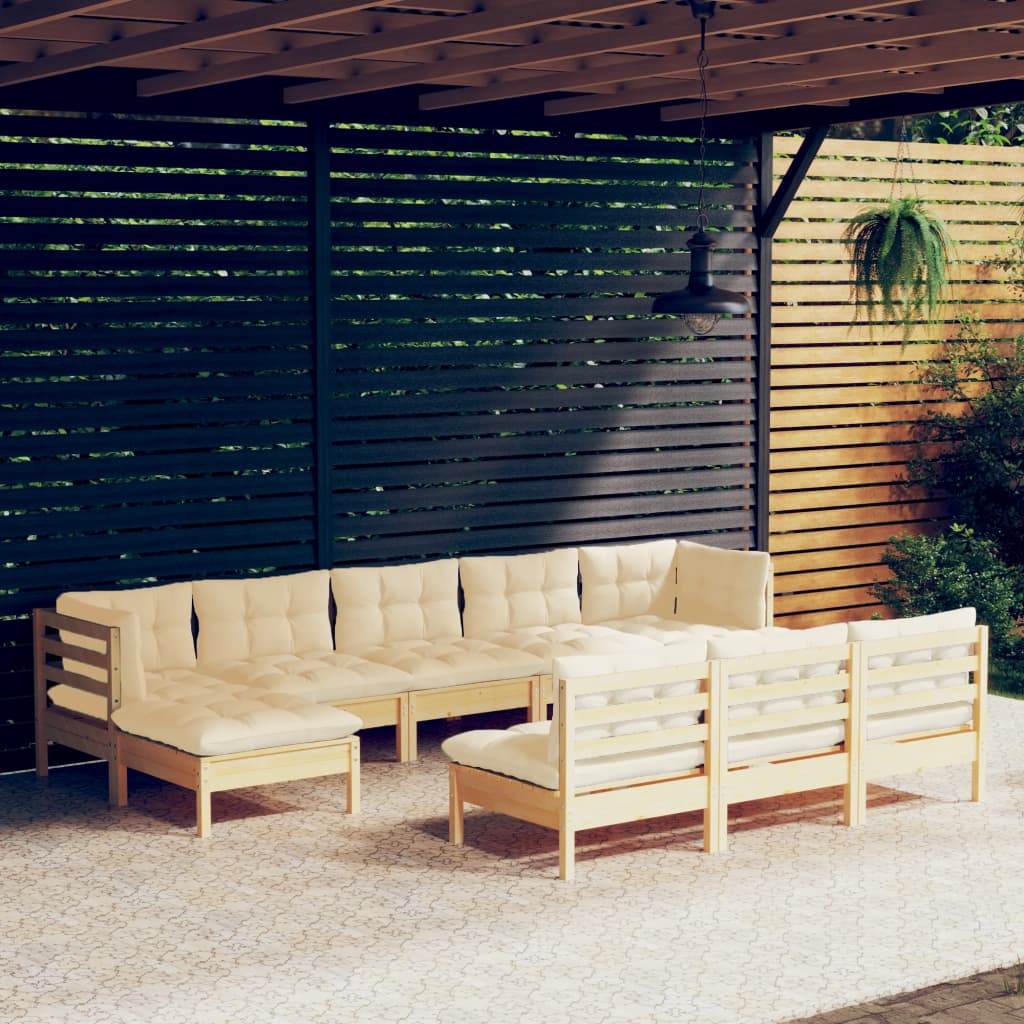 vidaXL 10-delige Loungeset met grijze kussens grenenhout