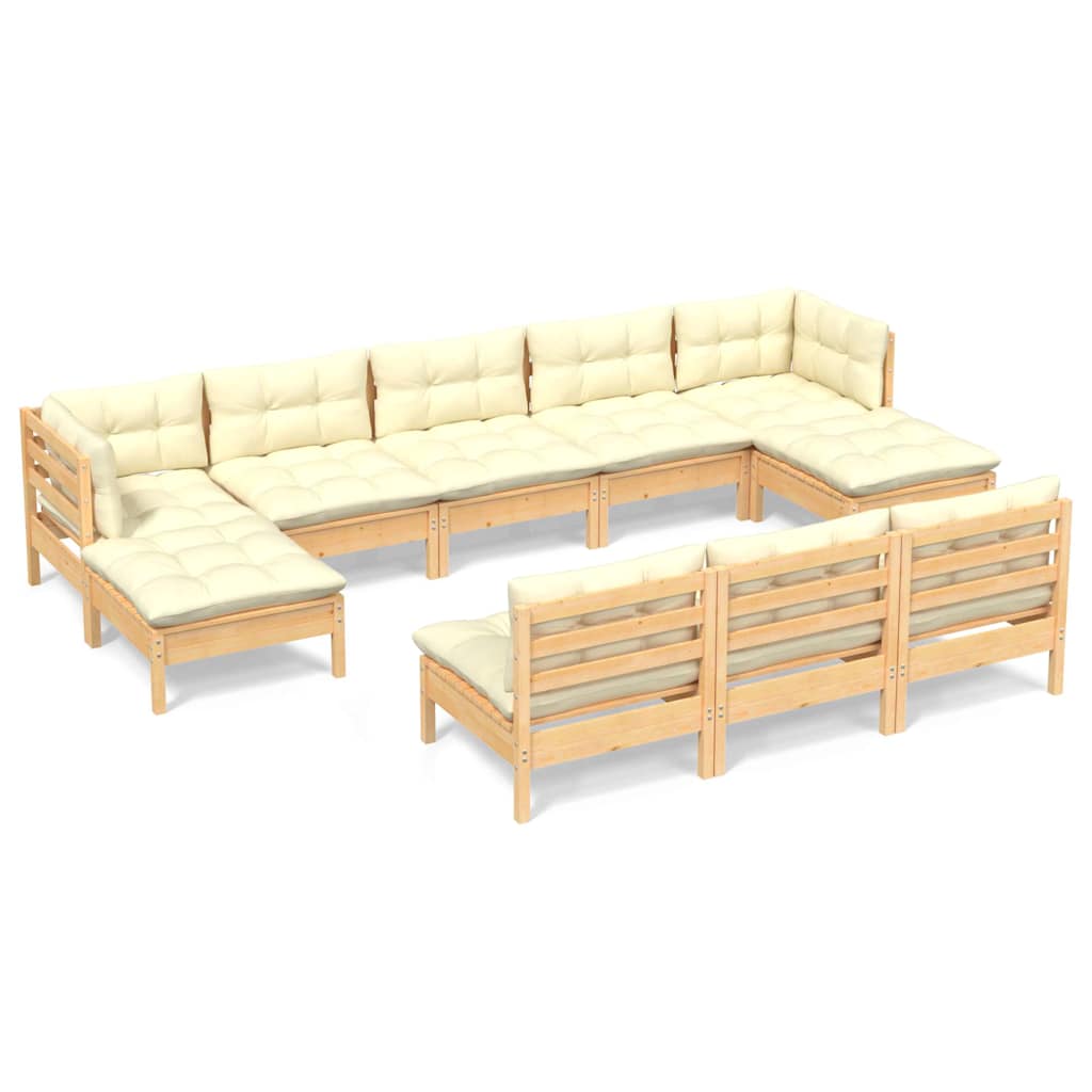 vidaXL 10-delige Loungeset met grijze kussens grenenhout