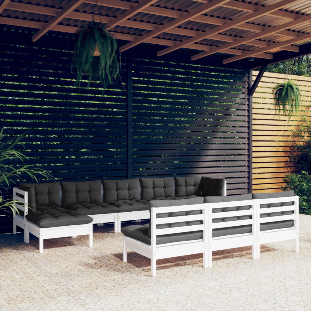 vidaXL 10-delige Loungeset met grijze kussens grenenhout