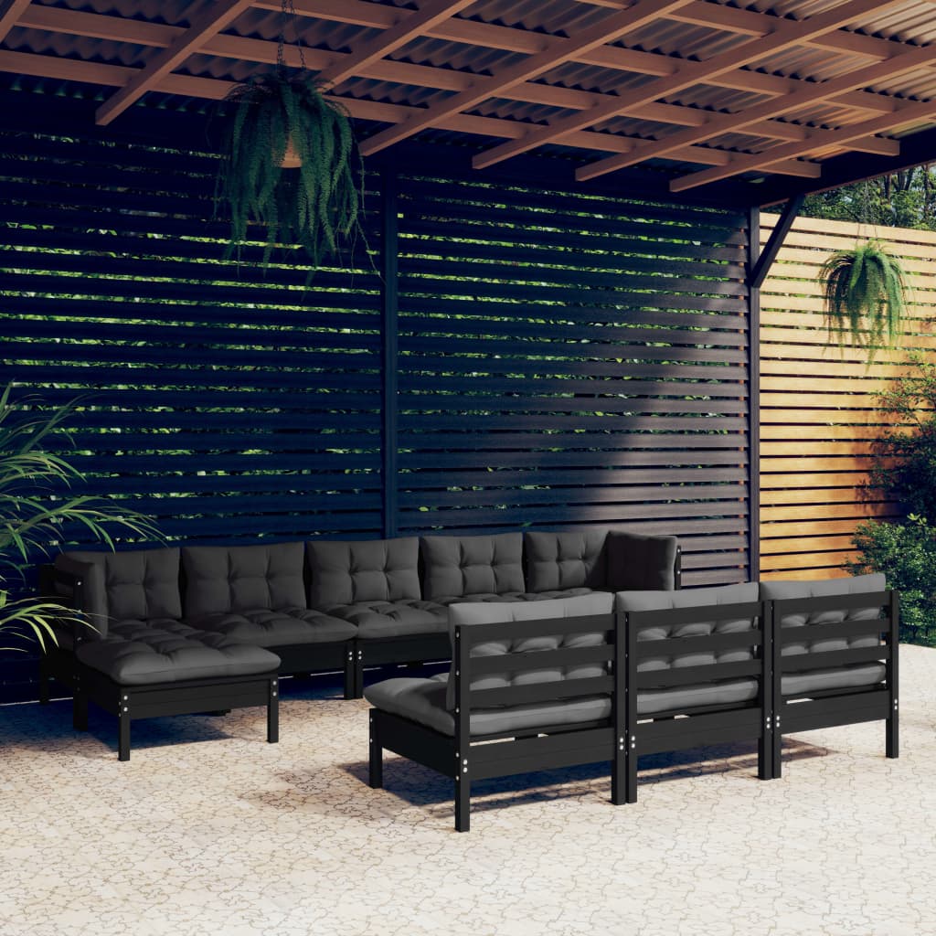 vidaXL 10-delige Loungeset met grijze kussens grenenhout