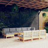 vidaXL 11-delige Loungeset met grijze kussens grenenhout