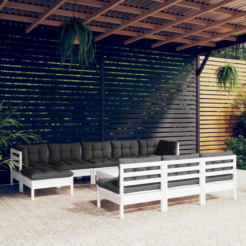 vidaXL 11-delige Loungeset met grijze kussens grenenhout