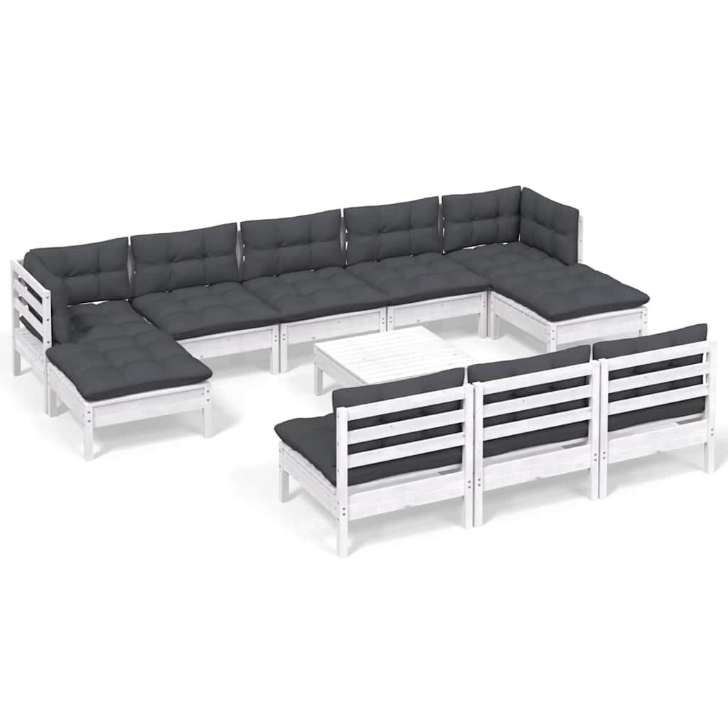 vidaXL 11-delige Loungeset met grijze kussens grenenhout