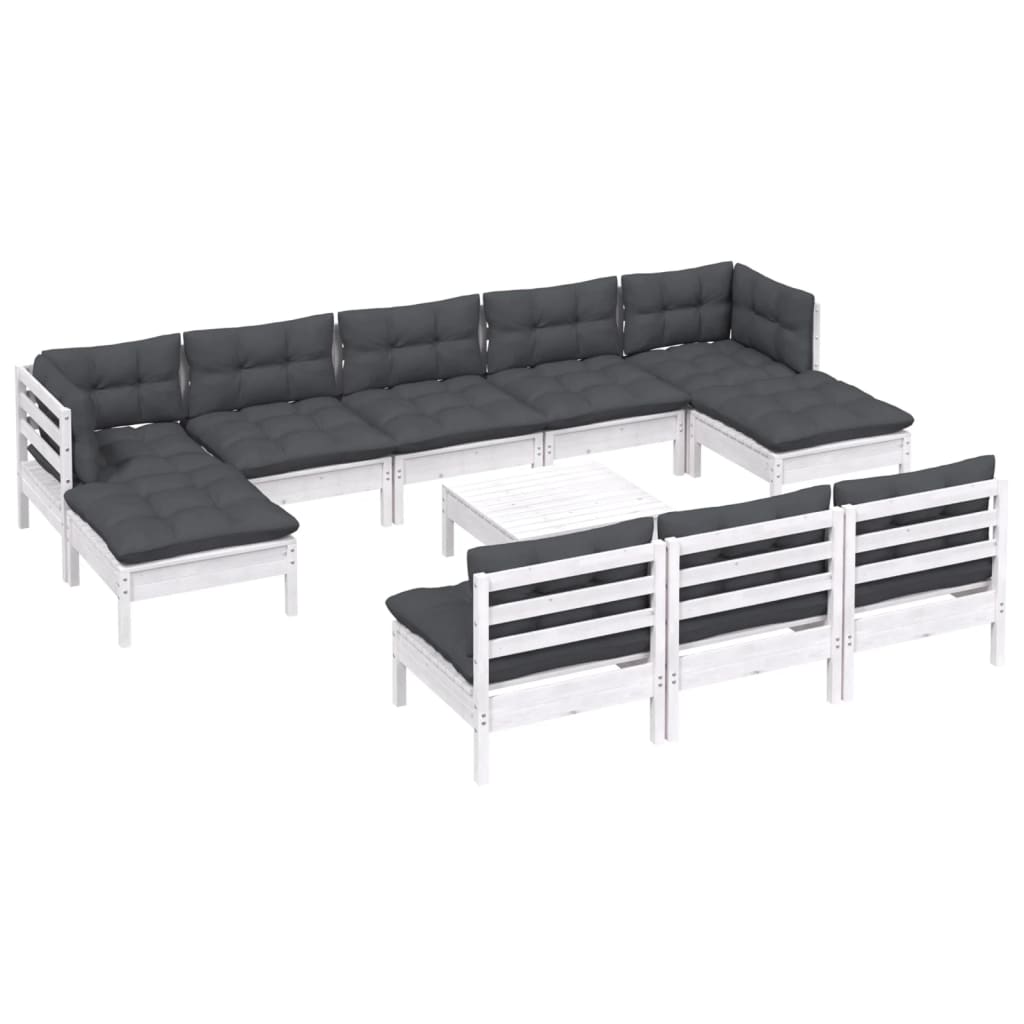 vidaXL 11-delige Loungeset met grijze kussens grenenhout