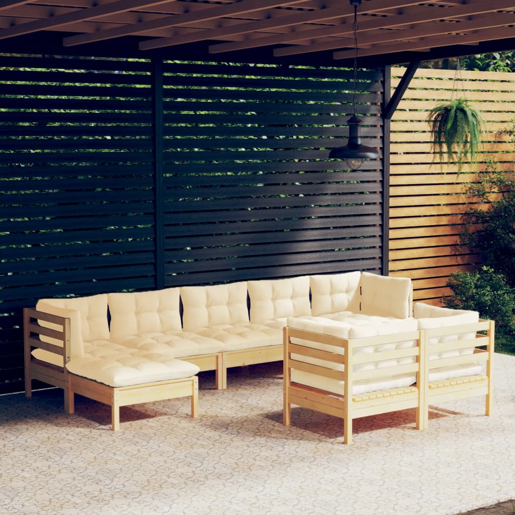 vidaXL 9-piece Lounge Set with Grey Cushions Solid Pine Wood