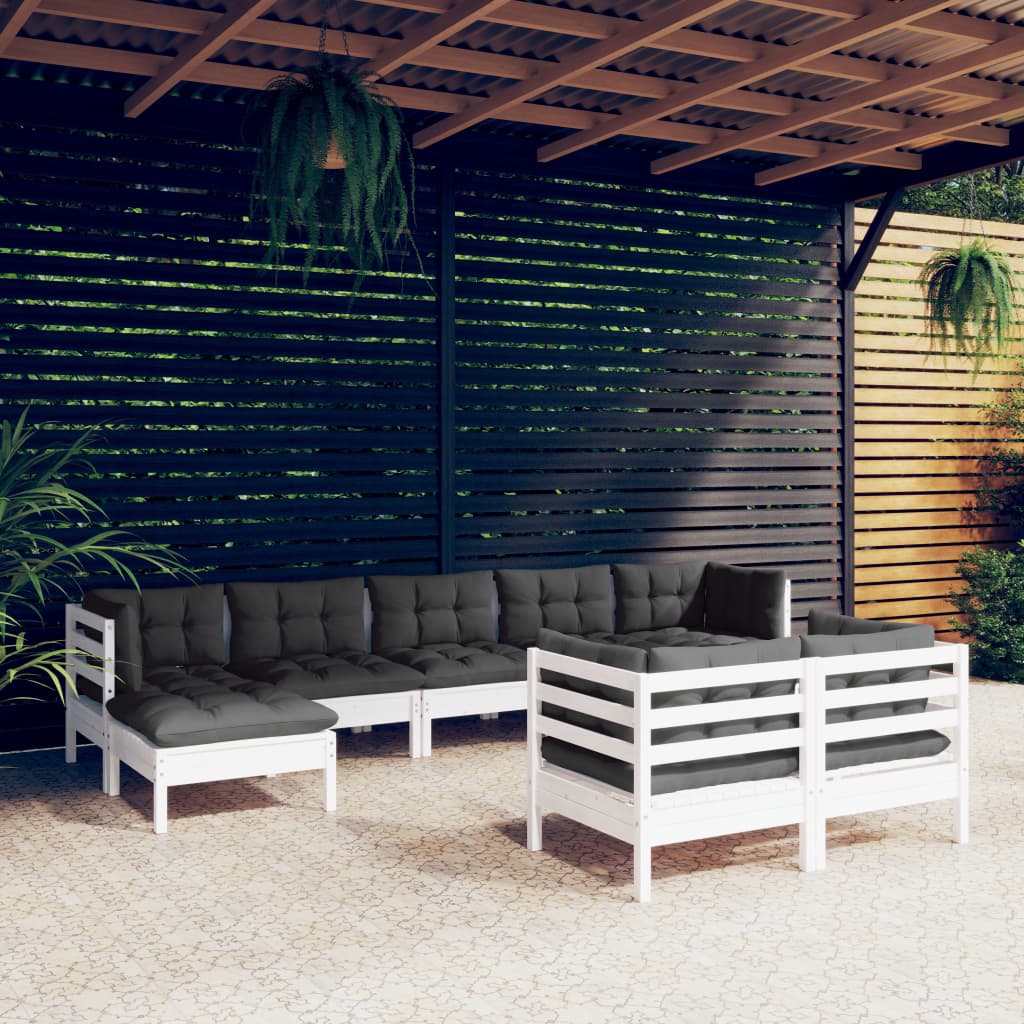 vidaXL 9-piece Lounge Set with Grey Cushions Solid Pine Wood