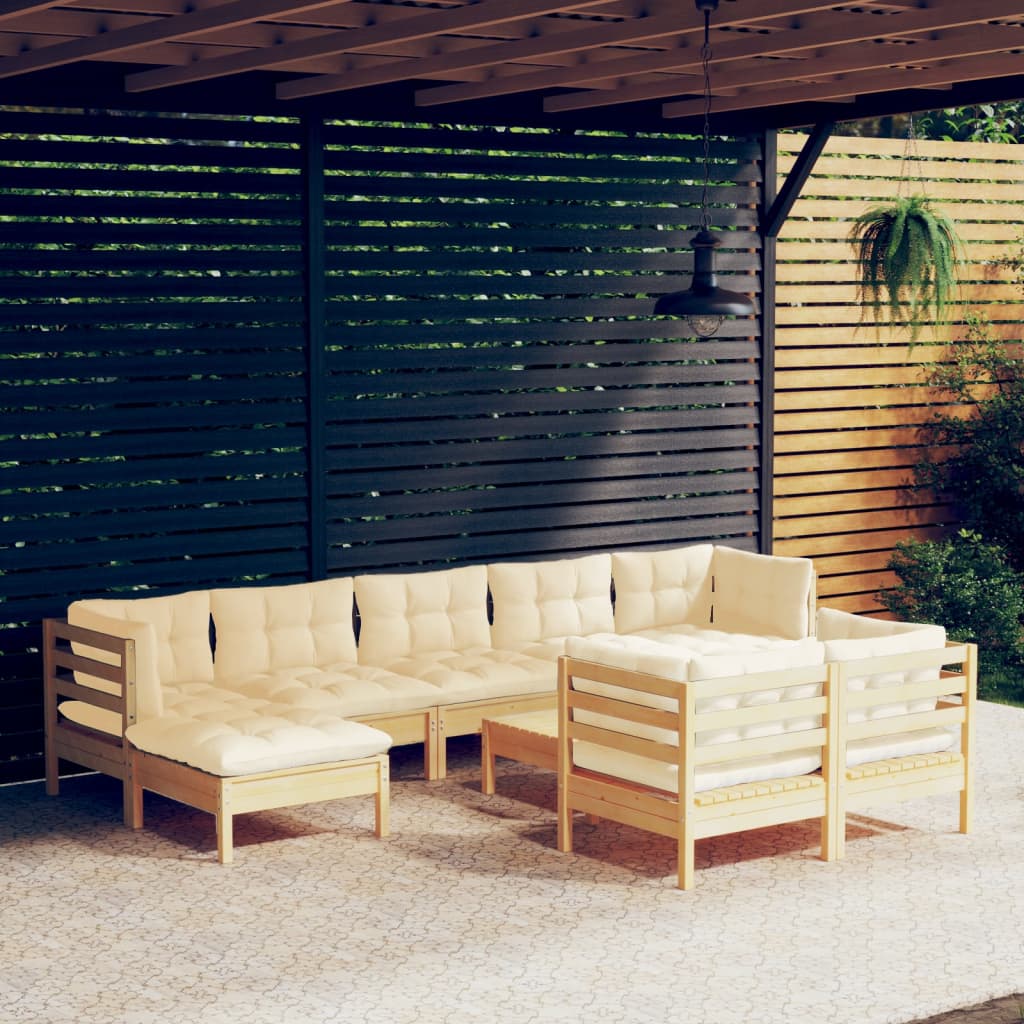 vidaXL 10-Piece Lounge Set with Grey Cushions Solid Pinewood