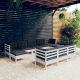 vidaXL 10-Piece Lounge Set with Grey Cushions Solid Pinewood