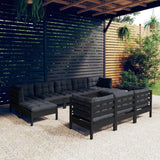 vidaXL 10-Piece Lounge Set with Grey Cushions Solid Pinewood