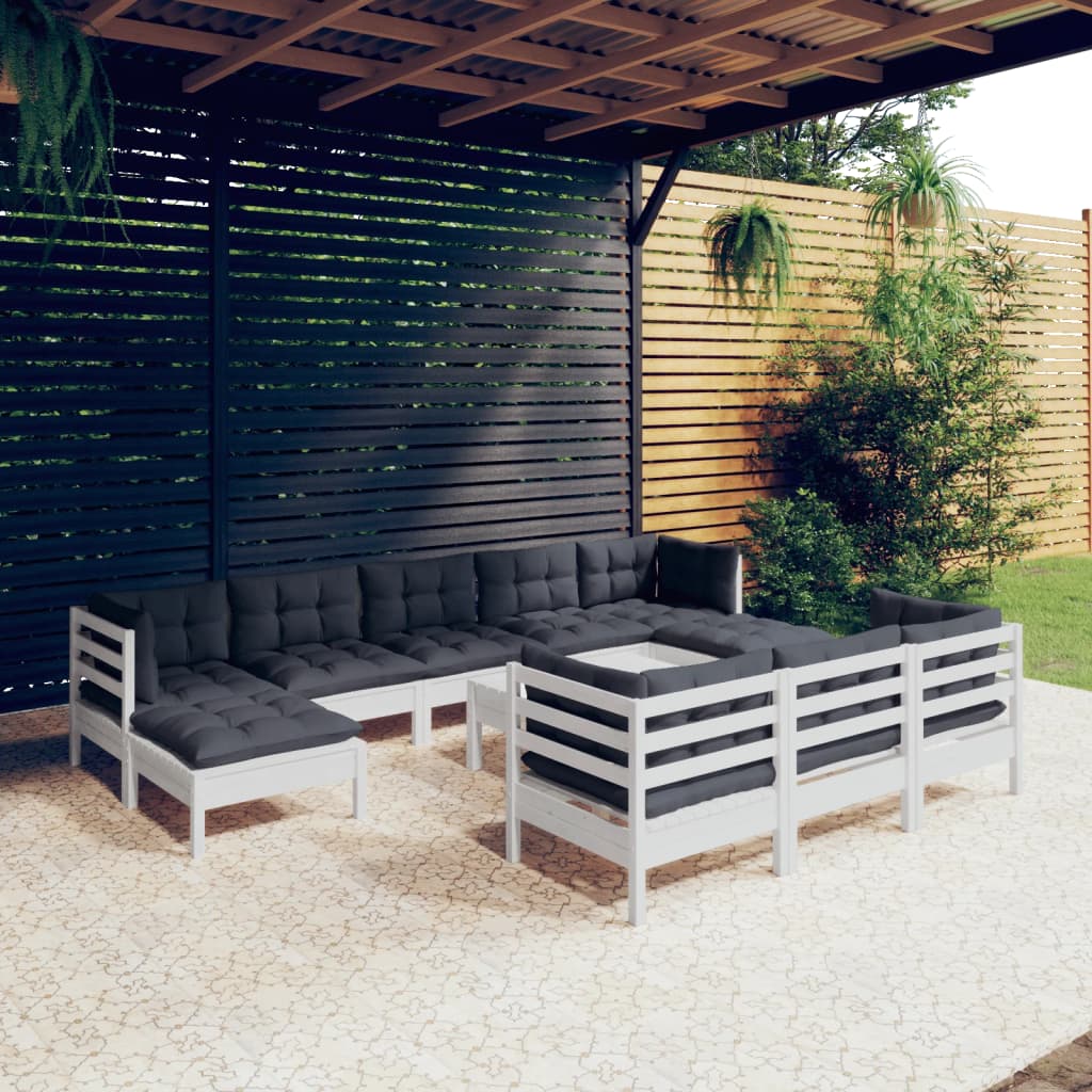 vidaXL 11-Piece Lounge Set with Grey Cushions Solid Pine Wood