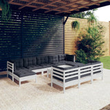 vidaXL 11-Piece Lounge Set with Grey Cushions Solid Pine Wood