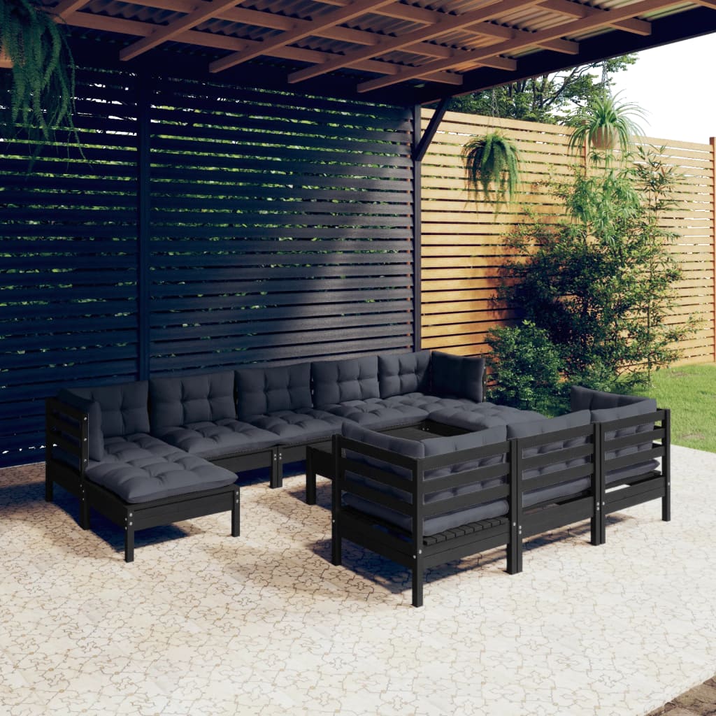 vidaXL 11-Piece Lounge Set with Grey Cushions Solid Pine Wood