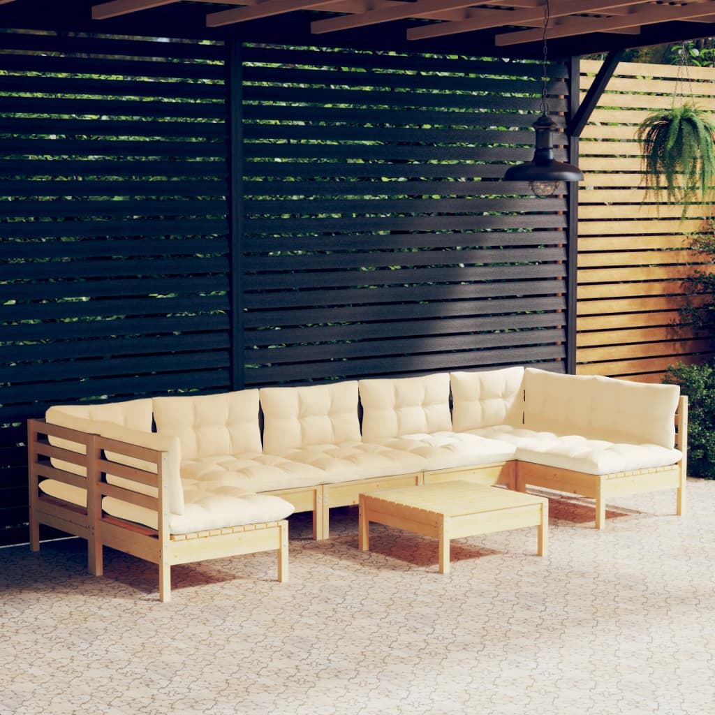 vidaXL 8-Piece Lounge Set with Grey Cushions Solid Pinewood