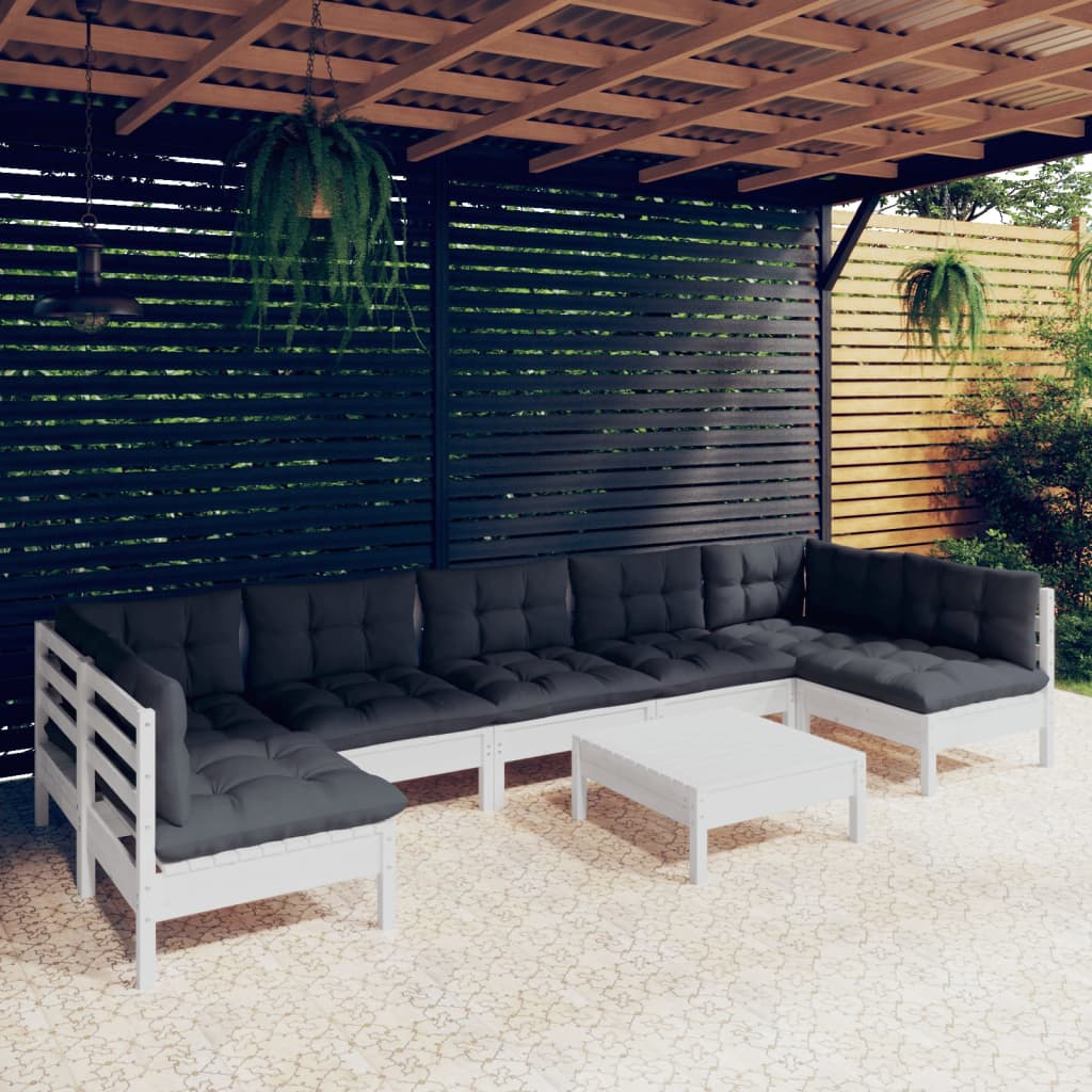 vidaXL 8-Piece Lounge Set with Grey Cushions Solid Pinewood