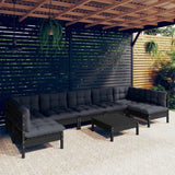vidaXL 8-Piece Lounge Set with Grey Cushions Solid Pinewood