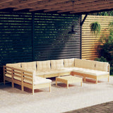 vidaXL 10-Piece Lounge Set with Grey Cushions Solid Pinewood