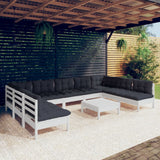 vidaXL 10-Piece Lounge Set with Grey Cushions Solid Pinewood