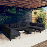vidaXL 10-Piece Lounge Set with Grey Cushions Solid Pinewood