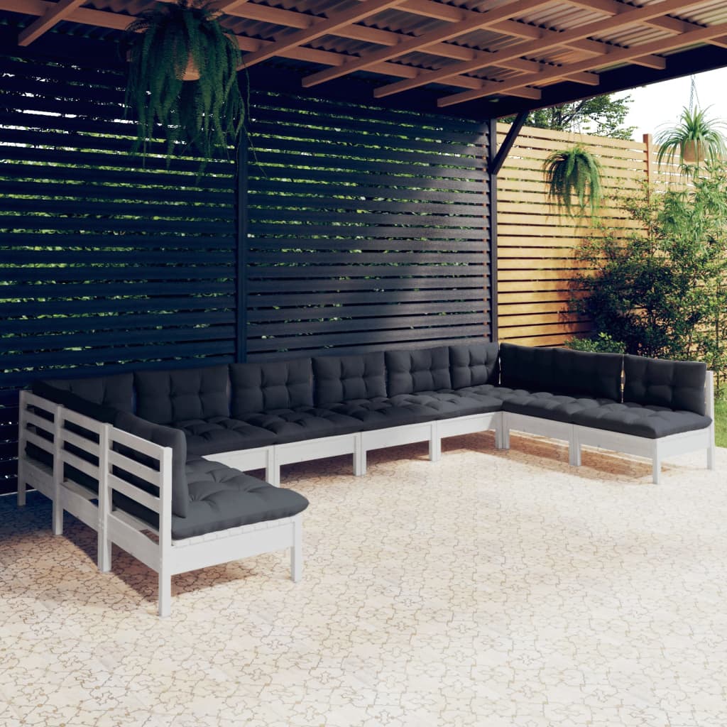 vidaXL 10-Piece Lounge Set with Grey Cushions Solid Pinewood