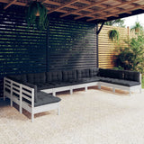 vidaXL 10-Piece Lounge Set with Grey Cushions Solid Pinewood